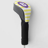 Sonnengelb gestreift mit lila Monogramm Golf Headcover (angewinkelt)