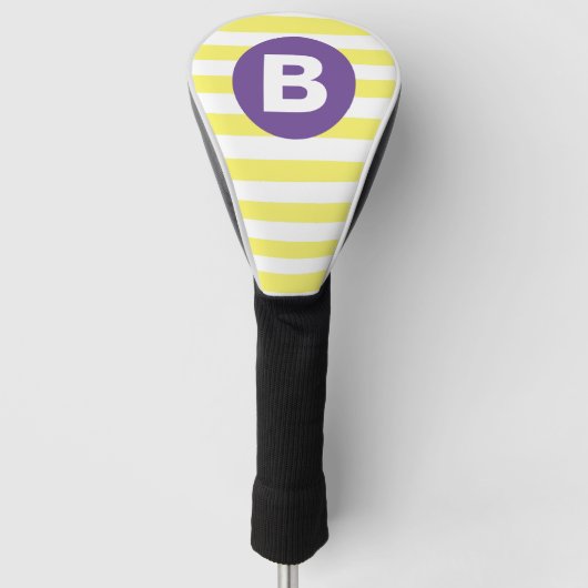 Sonnengelb gestreift mit lila Monogramm Golf Headcover (Vorderseite)