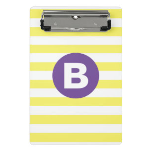 Sonnengelb gestreift mit lila Monogramm Mini Klemmbrett