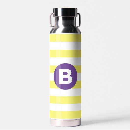 Sonnengelb gestreift mit lila Monogramm Trinkflasche (Vorne)
