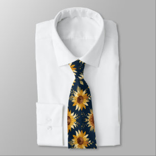 Sonnengelb Gold Navy Sonnenblumen Blätter Muster Krawatte