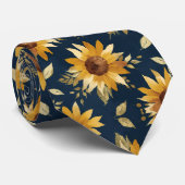 Sonnengelb Gold Navy Sonnenblumen Blätter Muster Krawatte (Gerollt)