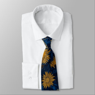 Sonnengelb Gold Navy Sonnenblumen Blätter Muster Krawatte