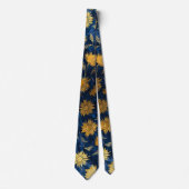 Sonnengelb Gold Navy Sonnenblumen Blätter Muster Krawatte (Vorderseite)