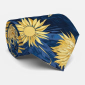 Sonnengelb Gold Navy Sonnenblumen Blätter Muster Krawatte (Gerollt)