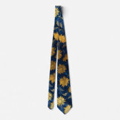 Sonnengelb Gold Navy Sonnenblumen Blätter Muster Krawatte (Rückseite)