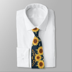 Sonnengelb Gold Navy Sonnenblumen Blätter Muster Krawatte