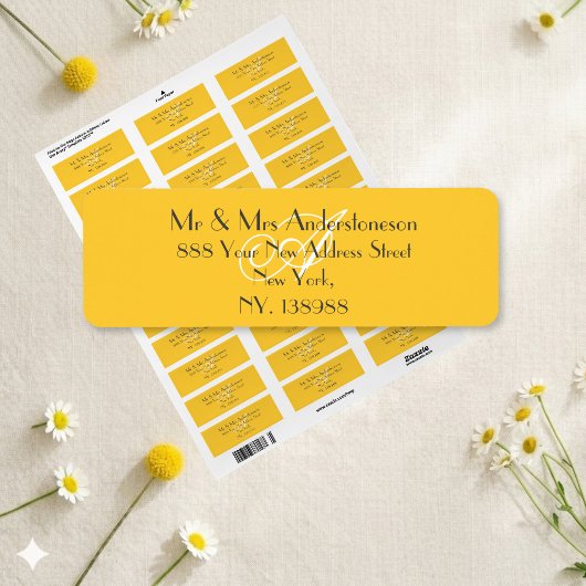 Sonnengelb Hochzeitsweiß Monogramm Rücksendeadress