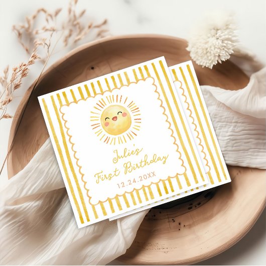 Sonnengelb Streifen Geburtstag Serviette