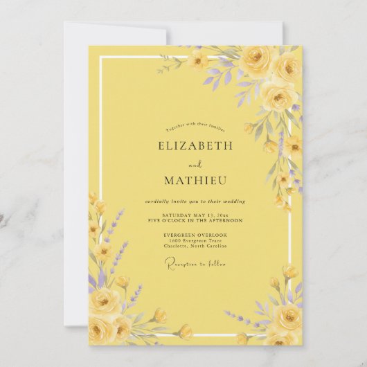 Sonnengelbe Blütenhochzeit Einladung (Vorderseite)