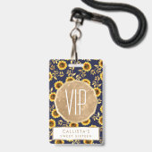 Sonnengelbe goldene Navy Sonnenblumen Blätter Must Ausweis (Vorderseite mit Lanyard)
