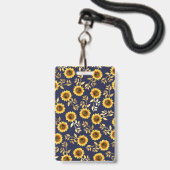 Sonnengelbe goldene Navy Sonnenblumen Blätter Must Ausweis (Rückseite mit Lanyard)