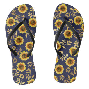 Sonnengelbe goldene Navy Sonnenblumen Blätter Must Badesandalen
