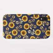 Sonnengelbe goldene Navy Sonnenblumen Blätter Must Case-Mate iPhone Hülle (Rückseite (Horizontal))