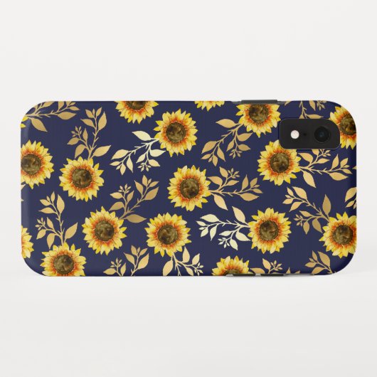 Sonnengelbe goldene Navy Sonnenblumen Blätter Must Case-Mate iPhone Hülle (Rückseite (Horizontal))
