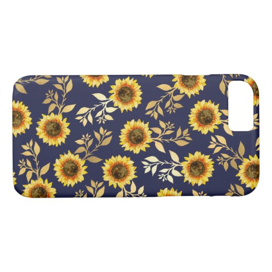 Sonnengelbe goldene Navy Sonnenblumen Blätter Must Case-Mate iPhone Hülle (Rückseite (Horizontal))