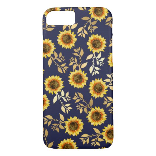 Sonnengelbe goldene Navy Sonnenblumen Blätter Must Case-Mate iPhone Hülle (Rückseite)