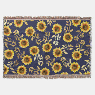 Sonnengelbe goldene Navy Sonnenblumen Blätter Must Decke