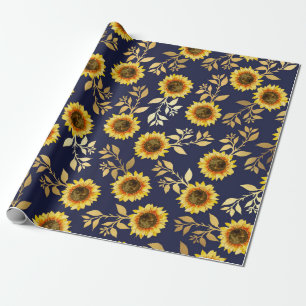 Sonnengelbe goldene Navy Sonnenblumen Blätter Must Geschenkpapier