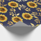 Sonnengelbe goldene Navy Sonnenblumen Blätter Must Geschenkpapier (Ecke)