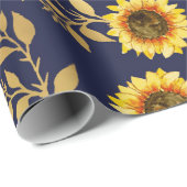 Sonnengelbe goldene Navy Sonnenblumen Blätter Must Geschenkpapier (Rolleneckpunkt)