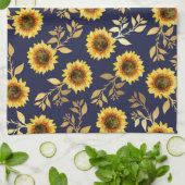 Sonnengelbe goldene Navy Sonnenblumen Blätter Must Geschirrtuch (Gefaltet)