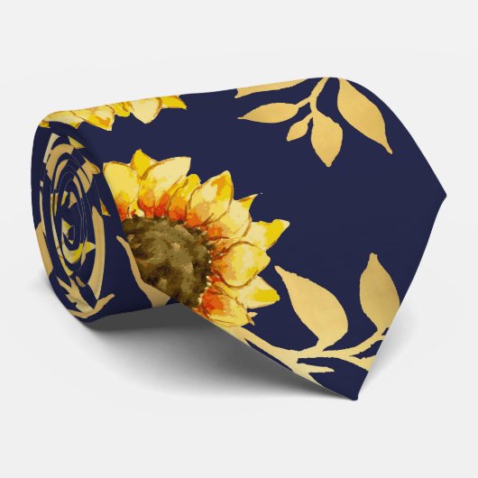 Sonnengelbe goldene Navy Sonnenblumen Blätter Must Krawatte (Gerollt)