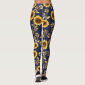 Sonnengelbe goldene Navy Sonnenblumen Blätter Must Leggings (Rückseite)