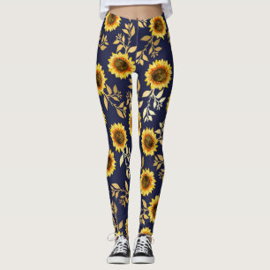 Sonnengelbe goldene Navy Sonnenblumen Blätter Must Leggings