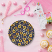 Sonnengelbe goldene Navy Sonnenblumen Blätter Must Pappteller (Party)