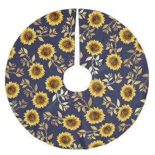 Sonnengelbe goldene Navy Sonnenblumen Blätter Must Polyester Weihnachtsbaumdecke