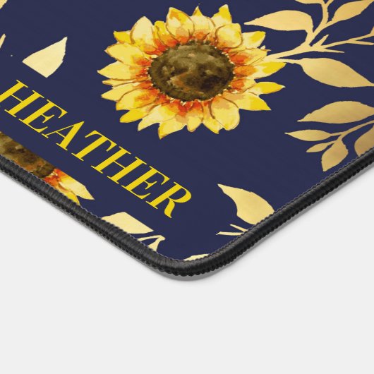 Sonnengelbe goldene Navy Sonnenblumen Blätter Must Schreibtischunterlage (Ecke)