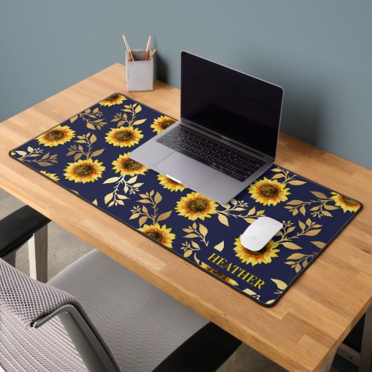 Sonnengelbe goldene Navy Sonnenblumen Blätter Must Schreibtischunterlage (Büro 2)