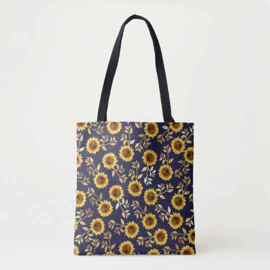 Sonnengelbe goldene Navy Sonnenblumen Blätter Must Tasche (Vorderseite)