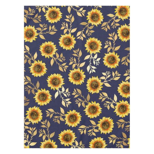 Sonnengelbe goldene Navy Sonnenblumen Blätter Must Tischdecke (Vorderseite)