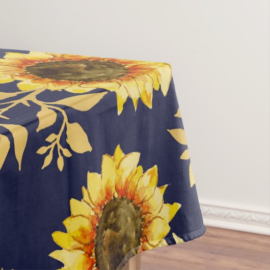 Sonnengelbe goldene Navy Sonnenblumen Blätter Must Tischdecke (Beispiel)
