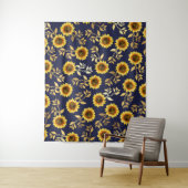 Sonnengelbe goldene Navy Sonnenblumen Blätter Must Wandteppich (Beispiel)