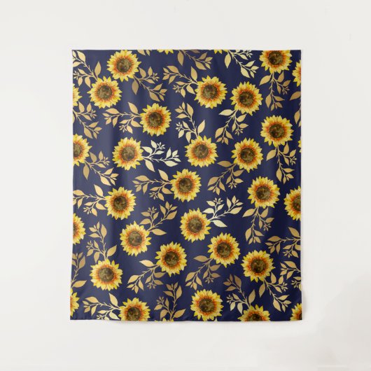 Sonnengelbe goldene Navy Sonnenblumen Blätter Must Wandteppich (Vorderseite)