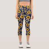 Sonnengelbe goldene Navy Sonnenblumen Leaf Wasserf Capri Leggings (Vorderseite)