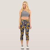 Sonnengelbe goldene Navy Sonnenblumen Leaf Wasserf Capri Leggings (Vorderseite)