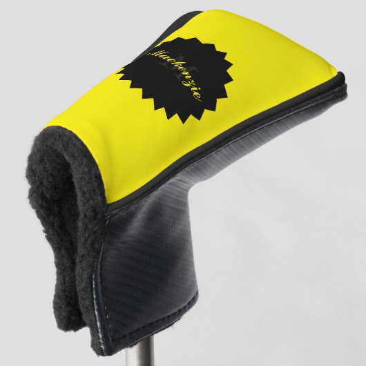 Sonnengelbe Putterabdeckung mit Name und Anfangsbe Golf Headcover (3/4 Vorderseite)