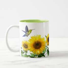 Sonnengelbe Sonnenblumen und Hummingbird Zweifarbige Tasse