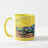 Sonnengelbe Tasse, blaue Lizard beobachtet Sonnena Tasse (Links)