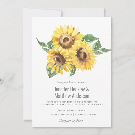 Sonnengelbe Wasserfarbe Sonnenblumen Hochzeit | Einladung (Vorderseite)