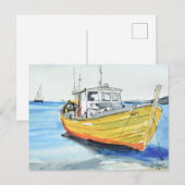 Sonnengelber Fischerboot Postkarte (Vorne/Hinten)