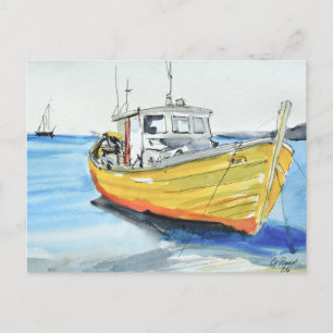 Sonnengelber Fischerboot Postkarte