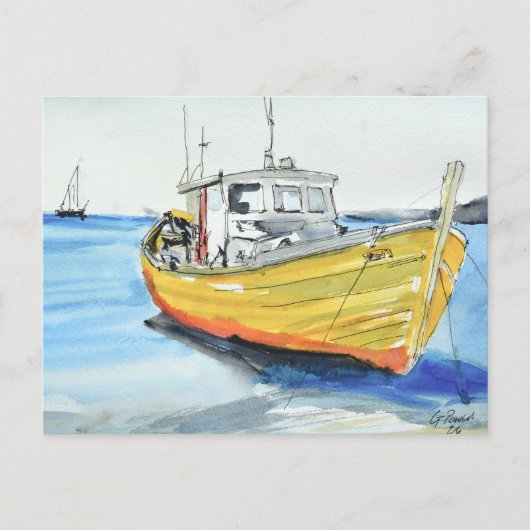Sonnengelber Fischerboot Postkarte (Vorderseite)