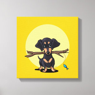 Sonnengelber Fischfang-Doxie-Hund Leinwanddruck