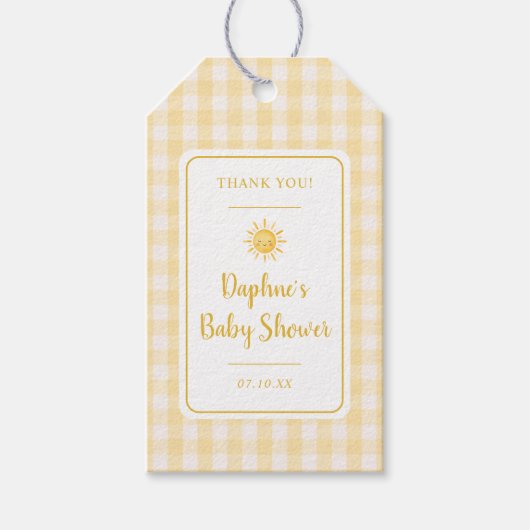 Sonnengelbes Babyshower Geschenkanhänger (Vorderseite)