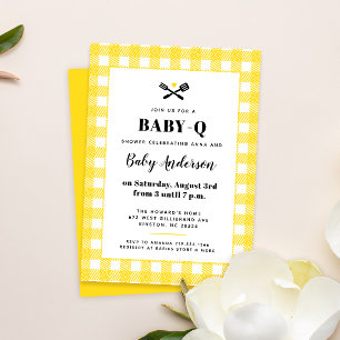Sonnengelbes Gingham-Karo-Baby-Shower-BBQ Einladung